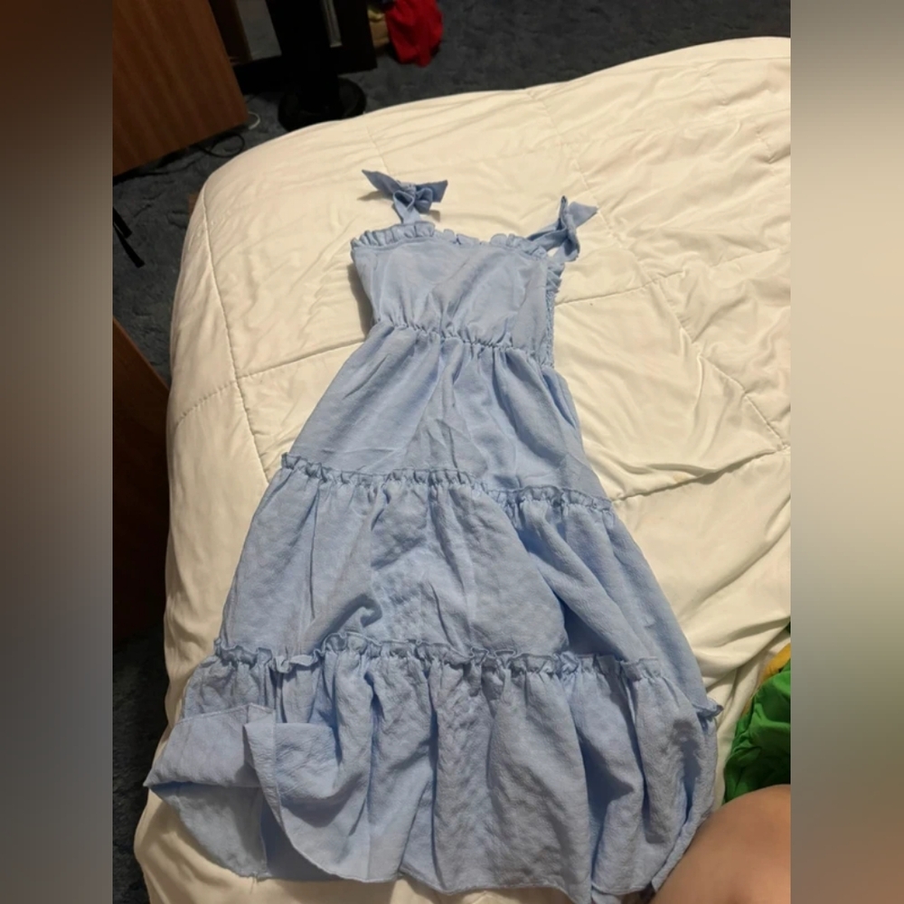 Light Blue Tiered Sundress with Tie Straps - Kids